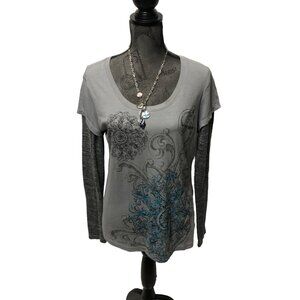 Appropriate Behavior Layered Long Sleeve Graphic Tee Womens Size Large 12-14 Top